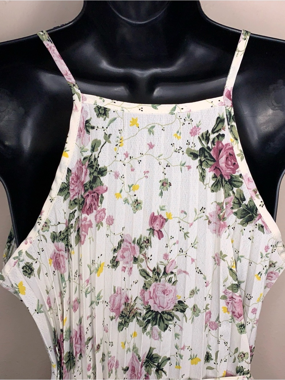 Ivory White Pink Rose Floral Pleated Tunic Blouse Square Neckline Size 6 - Picture 3 of 15